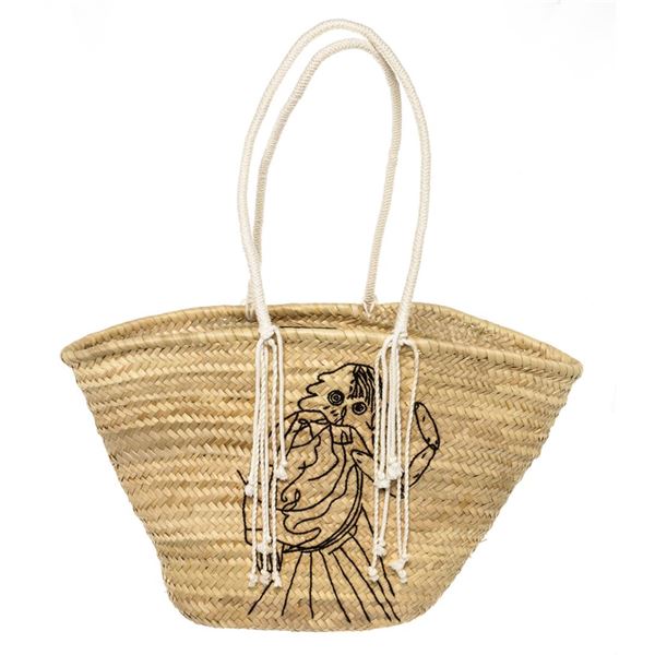 Celine Neutral Woven Embroidered Straw Classic Panier Bucket Bag