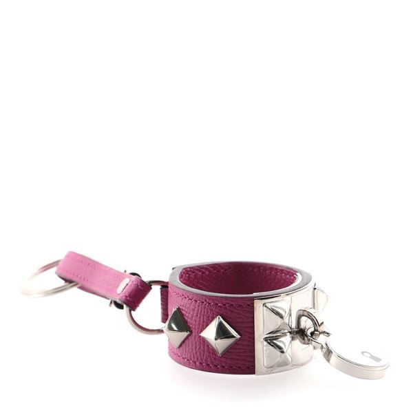 Hermes Collier de Chien Anneau Keychain Studded Leather Purple