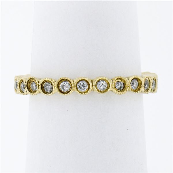 14k Yellow Gold 0.92 ctw Round Milgrain Bezel Set Diamond Eternity Band Ring Sz