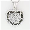 Image 5 : 14k White Gold .75 ctw Pave Round Diamond Heart Pendant Necklace w/ Frosted Fram