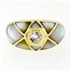Image 4 : 18K Yellow Gold .33 ctw Diamond Mosaic Inlaid Mother of Pearl Domed Wide Band Ri