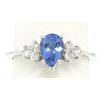 Image 1 : 14K White Gold .93 ctw Pear Cut Solitaire Tanzanite & Round Diamonds Accents Rin