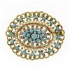 Image 1 : Vintage 14k Yellow Gold Twisted Wire & Round Cabochon Turquoise Open Brooch Pin