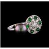 Image 1 : 1.37 ctw Diamond, Tsavorite and Pearl Ring - 14KT White Gold