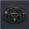 Image 2 : Antique Art Nouveau 14K Gold Matte Black Enamel Flower Leaf Open Work Brooch Pin