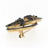 Image 5 : Antique Art Nouveau 14K Gold Matte Black Enamel Flower Leaf Open Work Brooch Pin