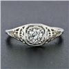 Image 2 : Antique Art Deco 18k White Gold 0.45 ctw European Diamond Solitaire Filigree Rin