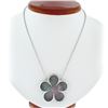 14K White Gold Black Mother of Pearl & Diamond Clover Flower Pendant Necklace