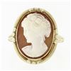 Image 4 : Vintage 14k Gold Milgrain Bezel Set Oval Carved Shell Cameo W/ Open Frame Ring