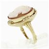 Image 8 : Vintage 14k Gold Milgrain Bezel Set Oval Carved Shell Cameo W/ Open Frame Ring