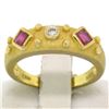 Image 1 : 14k Yellow Gold 0.55 ctw Square Blood Ruby Round Diamond Sandblasted Band Ring