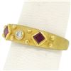 Image 4 : 14k Yellow Gold 0.55 ctw Square Blood Ruby Round Diamond Sandblasted Band Ring