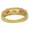 Image 5 : 14k Yellow Gold 0.55 ctw Square Blood Ruby Round Diamond Sandblasted Band Ring