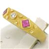 Image 6 : 14k Yellow Gold 0.55 ctw Square Blood Ruby Round Diamond Sandblasted Band Ring