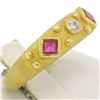 Image 7 : 14k Yellow Gold 0.55 ctw Square Blood Ruby Round Diamond Sandblasted Band Ring