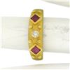 Image 9 : 14k Yellow Gold 0.55 ctw Square Blood Ruby Round Diamond Sandblasted Band Ring