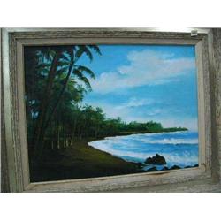 Original Oil Painting, Hawaiian Scene, Oil on Art board (1), Frame Size 25 1/2" x 32"  by Chlin (1)