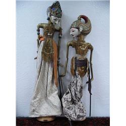 Pair of Balinese hand painted Puppets 25" tall, Batik Dress and Beautiful Beaded Tops (74)