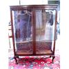 Image 1 : English Leaded Glass Bookcase on Queen Anne Legs, c.1910 2 small cracks in glass front, fitted with 