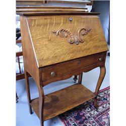 Outstanding American Quarter Sawn Oak Drop Front Desk from the Burns Furniture Company of Denver, Co