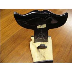 Baleen Whale's Tail with Scrimshaw Baleen & Baleen ULU mounted on a Bone and Baleen Base by George T