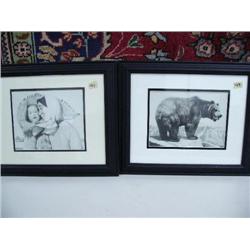 Pair of Fred Machetanz Prints from Books:  Bear, Mother and Child, Frame Size 14" x 16"  (42)