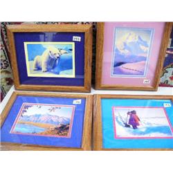 Lot of 4 Fred Machetanz Pictures from Book 9 1/2" x 11" Frame Size, Dog Team, Woman Ice Fishing, Man