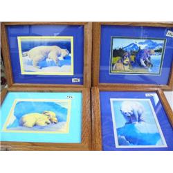 Lot of 4 Fred Machetanz Pictures from Book 9 1/2" x 11" Frame Size, Bear Laying Down, Mother with 2 