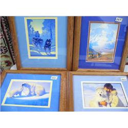 Lot of 4 Fred Machetanz Pictures from Book 9 1/2" x 11" Frame Size, Man with Dog Team, Mother and Ba