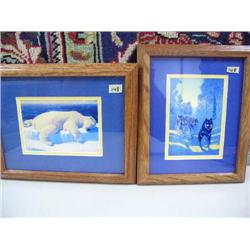 Lot of 2 Fred Machetanz Pictures from Book 9 1/2" x 11" Frame Size, Bear Sleeping on Ice, Man with D