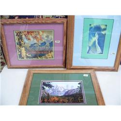 Lot of 3 Fred Machetanz Pictures from Book 14" x 16 1/2" Frame Size, Bear with Ice Flow, Mountain Au