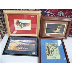 Lot of 4 Bev Doolittle Photos from Books:  Rabbit in Bushes, Indian on Horseback, Mountain Man at Fi