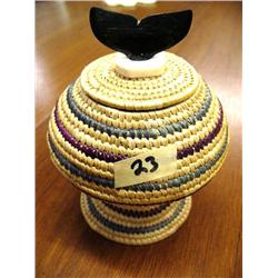 Hooper Bay Basket, 5 1/2"  with unusual Ivory and Baleen Finial  (1)