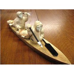 14" Bone Ivory and Baleen 2 Man Kayaker with 2 Seal Floats by Anders  (1)