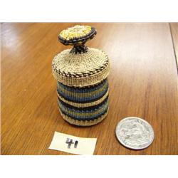 Aleut Style Grass Basket 2 1/4", with various shades of blue (1)