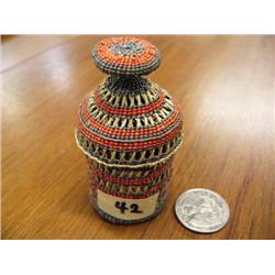 Aleut Style Grass Basket 2 3/4" with Orange and Green (1)