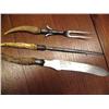 Image 1 : 3 Piece Carving Set with Deer horn Handles Carved as Alligators with Inset Beady Eyes and Silver Ban