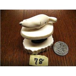 2" White Ivory Seal with Baleen Eyes, Super Quality by Patrick Soolook of Little Diomede, AK *Note: 