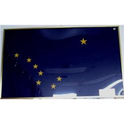 Alaskan Flag in Brass Frame 3' x 58"  with Plaque that reads:  "First Alaskan Flag flown in the new 
