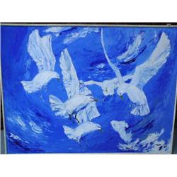 Original Oil Painting by J. Quisenberey on masonite of seagulls 37" x 49" (71)
