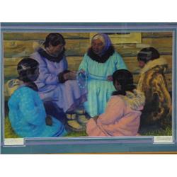 924/950 The story of the Bends by Fred Machetanz, Triple Matted and Framed 1970, Frame Size 29" x 39