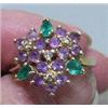 Image 1 : Size 8 1/4 Lady's Cocktail Ring with 3 Emeralds, 3 Diamonds and 12 Amethysts (31)