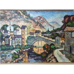 Original Oil Painting Attributed to German Painter, Fritz Moritz Image size: 24" x 36"  circa 1955-5