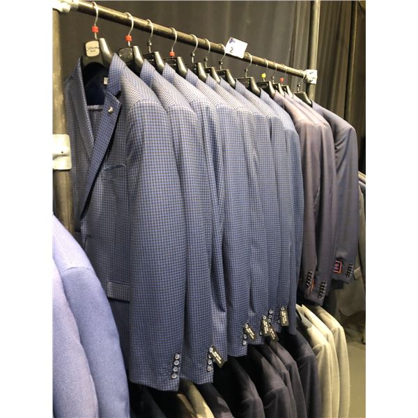 12 BLUE PATTERNED SUIT JACKETS AND PANTS MIXED SIZES