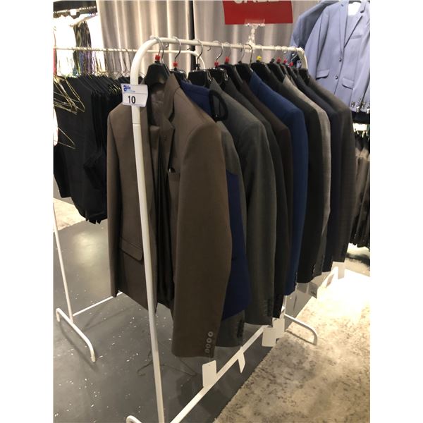 13 HUMBLE SUIT JACKETS AND PANTS MIXED COLOURS AND SIZES, INCLUDES RACK