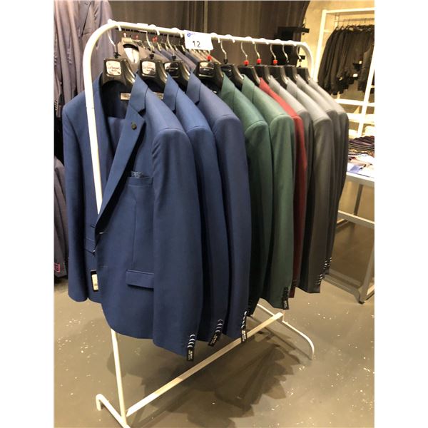 10 SUIT JACKETS AND PANTS BY LIEF HORSENS MIXED COLOURS AND SIZES, INCLUDES RACK