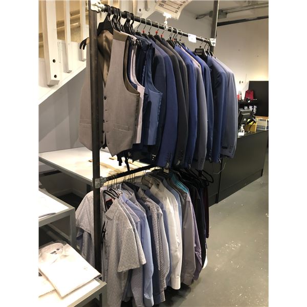 14 SUIT JACKETS,  PANTS, AND SHIRTS INCLUDING LIEF HORSENS AND MORE. MIXED SIZES AND COLOURS