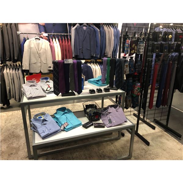 VARIOUS DRESS SHIRTS, TIES, SOCKS, BELTS & ACCESSORIES WITH 4 DISPLAY UNITS