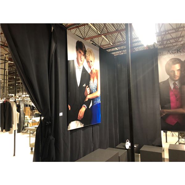 LARGE LOT OF BLACK PRIVACY CURTAINS, FRAMING NOT INCLUDED