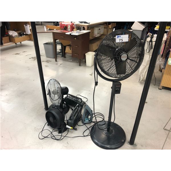 3 MISC. FANS, SHARK IRON AND RADIOS